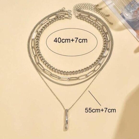 Layered Sterling Silver Chain Necklace Set – 4 Strands with Pendant - Picture 4 of 4